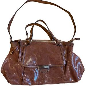 B Makowsky Brown Lombard Leather Designer Satchel Crossbody Bag